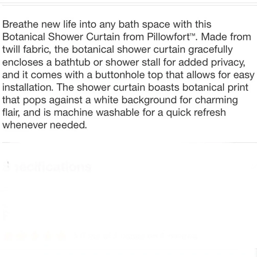 NWT Pillowfort Botanical Shower Curtain